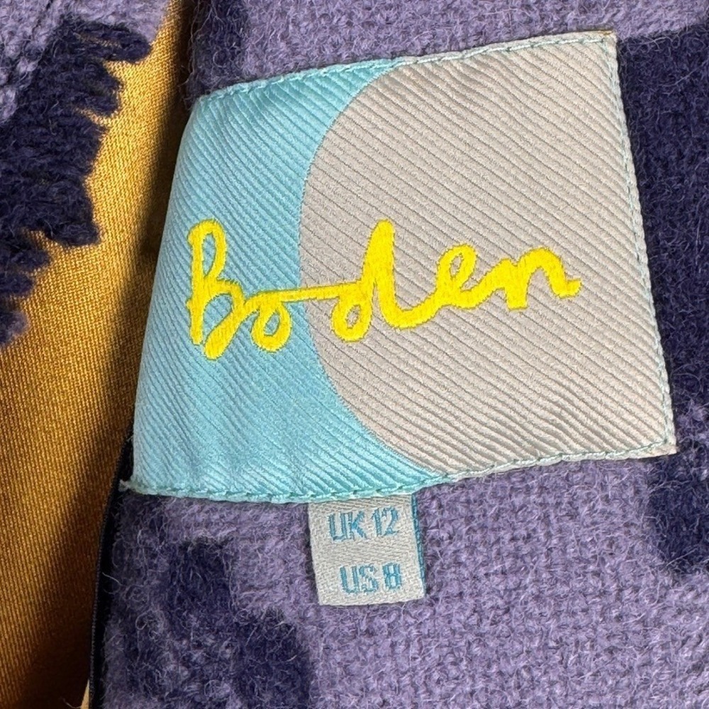 Boden Purple Houndstooth 100% Wool Coat Fringed Trim WE270 Womens Size 8 US